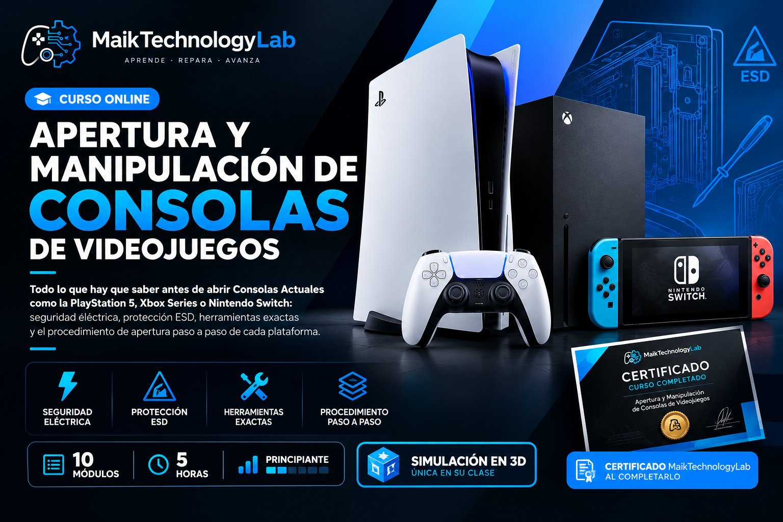 Portada del curso Apertura y Manipulación de Consolas de Videojuegos